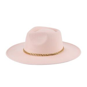 Elegant Pink Fedora with Gold Chain
